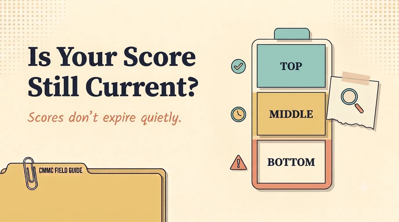 Illustration of a vertical gauge with top, middle, and bottom segments representing SPRS score currency status.