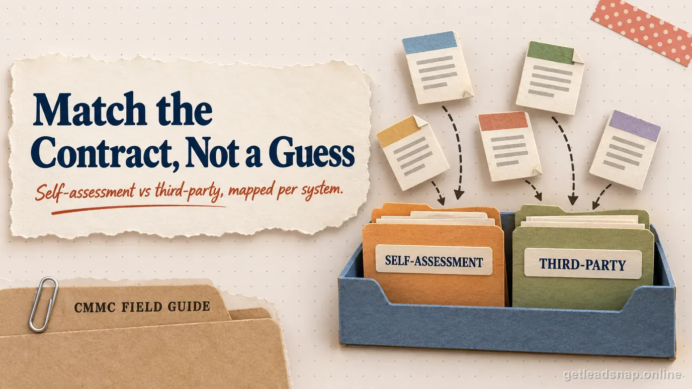 Illustration of packing boxes labeled Self-Assessed and Third-Party Verified, showing a split contract mix under CMMC
